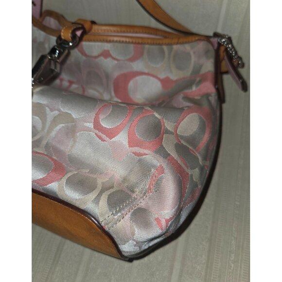 COACH Signature Canvas Shoulder Hand Bag purse with Leather Trim One Strap 7028 - Picture 8 of 12